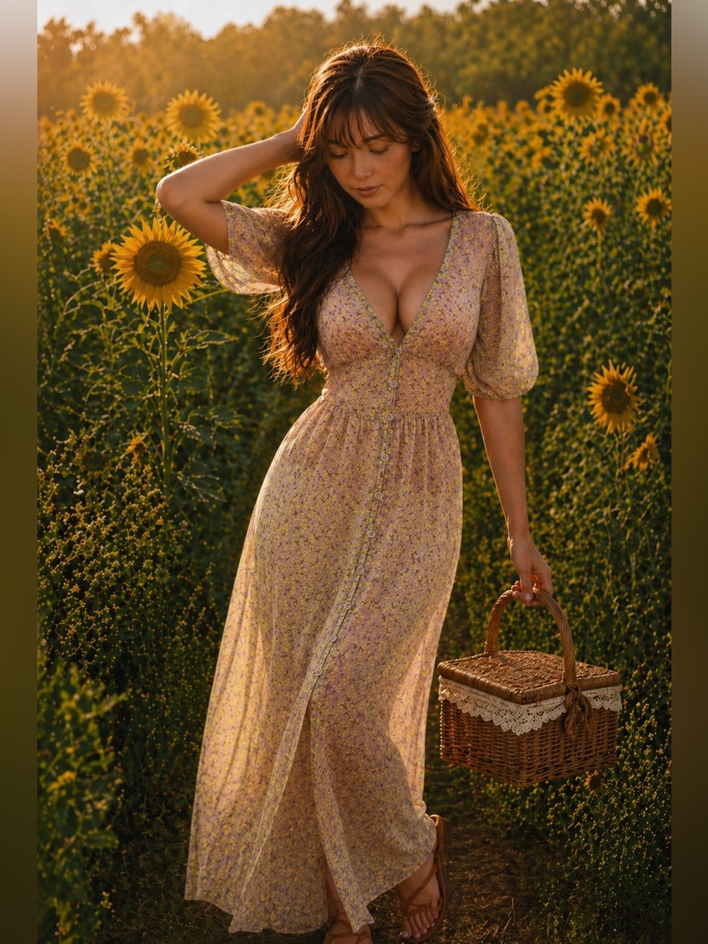 Sunny with a Chance of Blooms meadow floral sheer dreamy maxi dress M